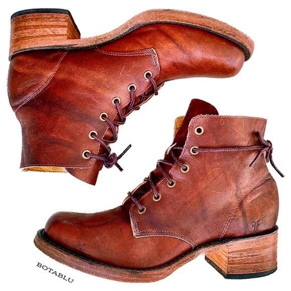 FRYE Vintage Campus Sabrina Lace Up Square Toe Short Brown Ankle Bootie Boots 10 - Picture 3 of 8